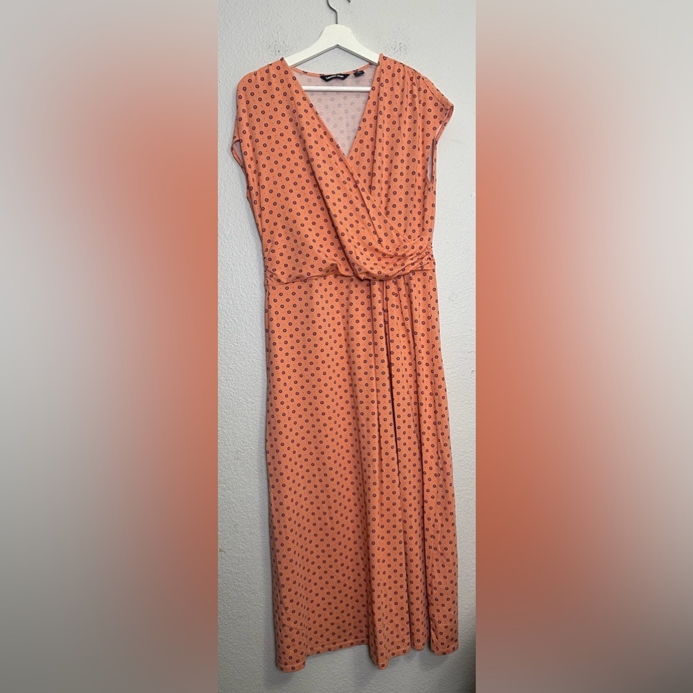 Lands End Women's Large 14-16 Orange Pink V Neck Maxi Long Dress Pima Cotton